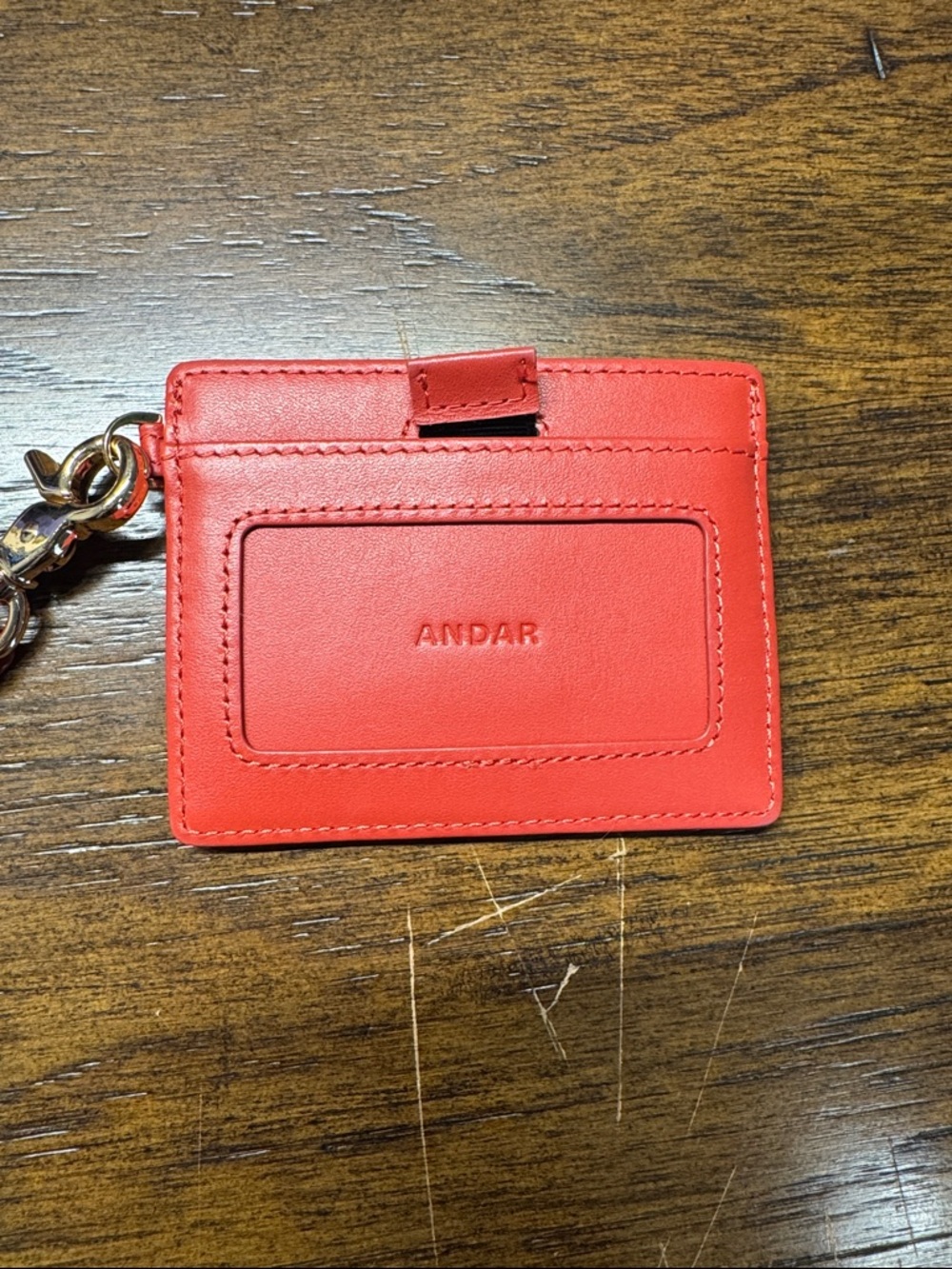 ANDAR denner Red Leather Card Holder Wallet with Keychain